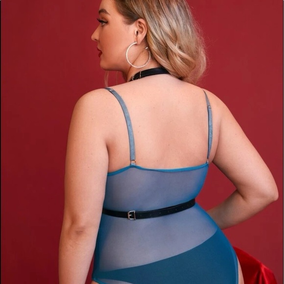 PU Leather Ring Linked Harness Bow Bra Plus Size - Picture 4 of 5